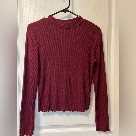 Ambiance Clothing Ribbed Mock Neck Lettuce Edge Detail Sweater Long Sleeve Shirt - Picture 1 of 3